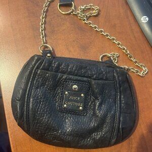 Vintage Juicy Couture small black leather crossbody bag w chain strap Y2K